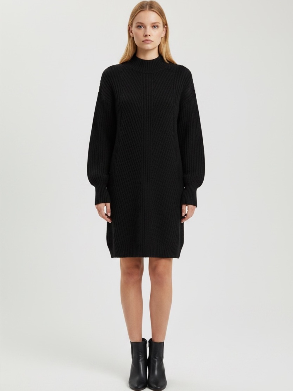 SO- Mockneck Black Ribbed Knit Sweater Dress Size Medium